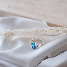 doğal blue topaz taşlı özel tasarım yüzük