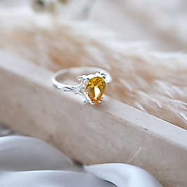 doğal sitrin taşlı özel tasarım yüzük