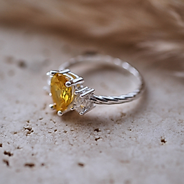 doğal sitrin taşlı özel tasarım yüzük