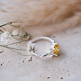 doğal sitrin taşlı özel tasarım yüzük