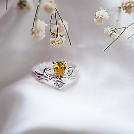 doğal sitrin taşlı özel tasarım yüzük