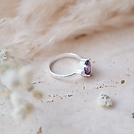 doğal ametist taşlı özel tasarım yüzük