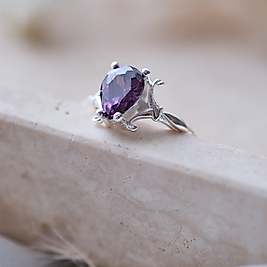 doğal ametist taşlı özel tasarım yüzük