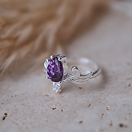 doğal ametist taşlı özel tasarım yüzük