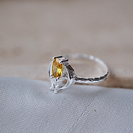 doğal sitrin taşlı özel tasarım yüzük