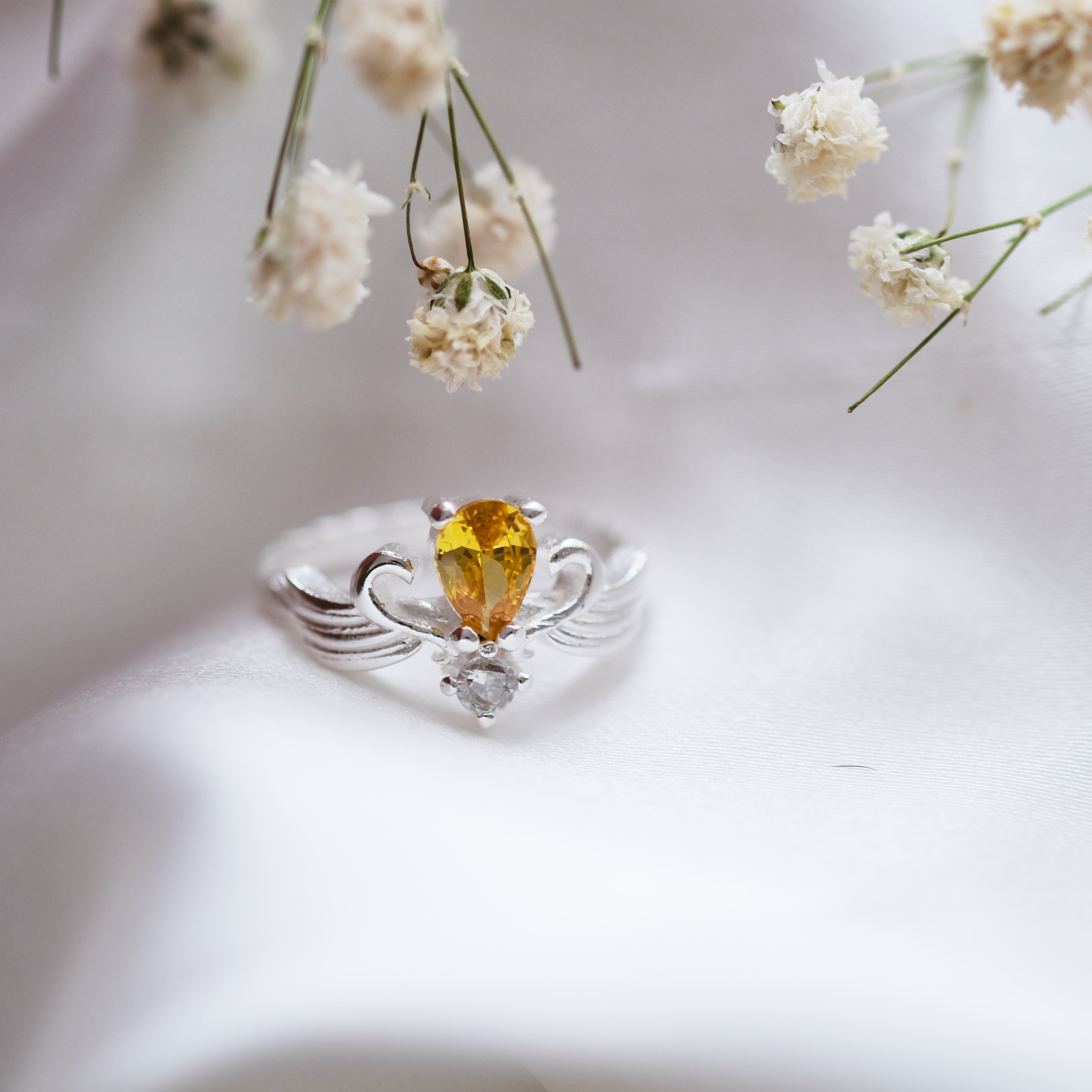 doğal sitrin taşlı özel tasarım yüzük