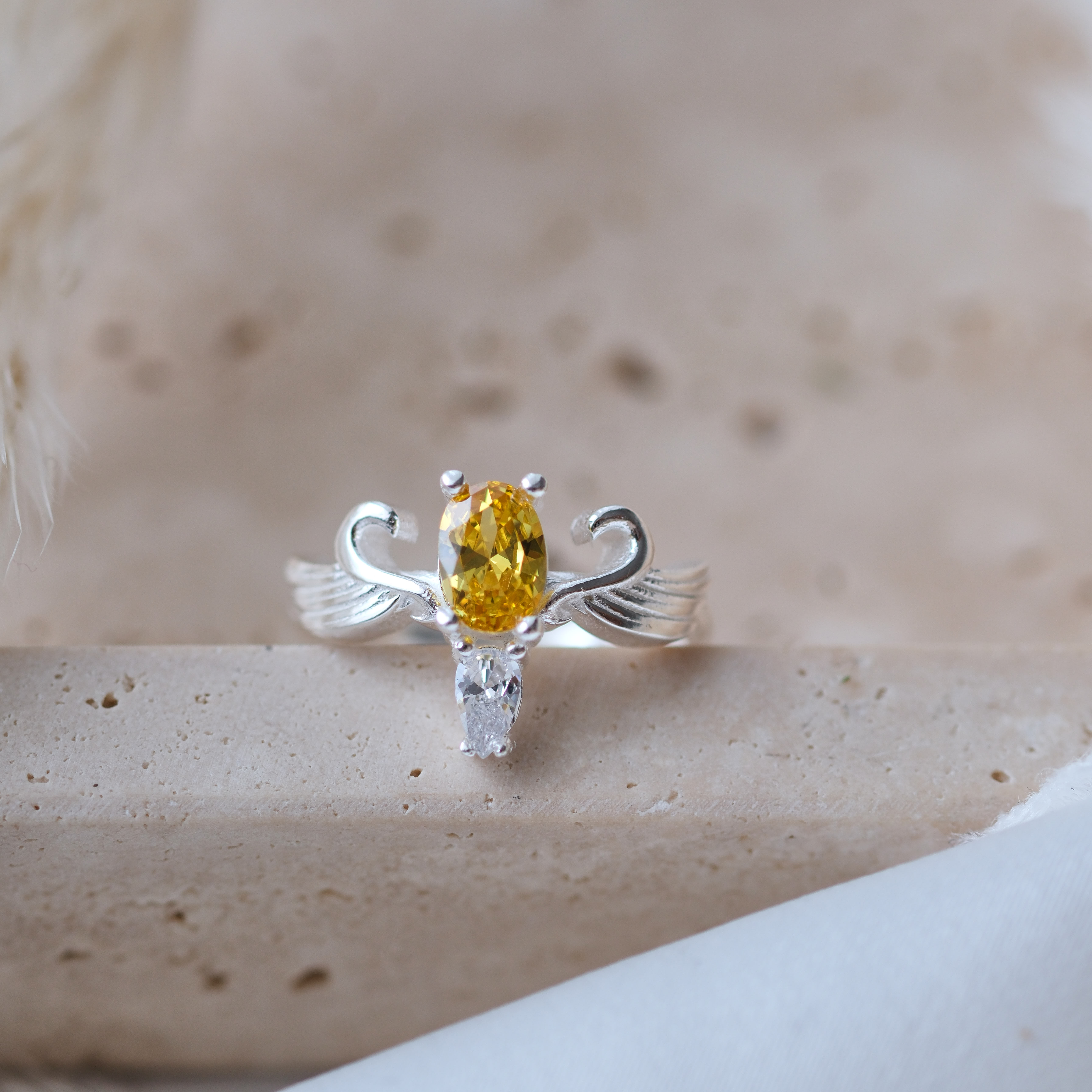 doğal sitrin taşlı özel tasarım yüzük