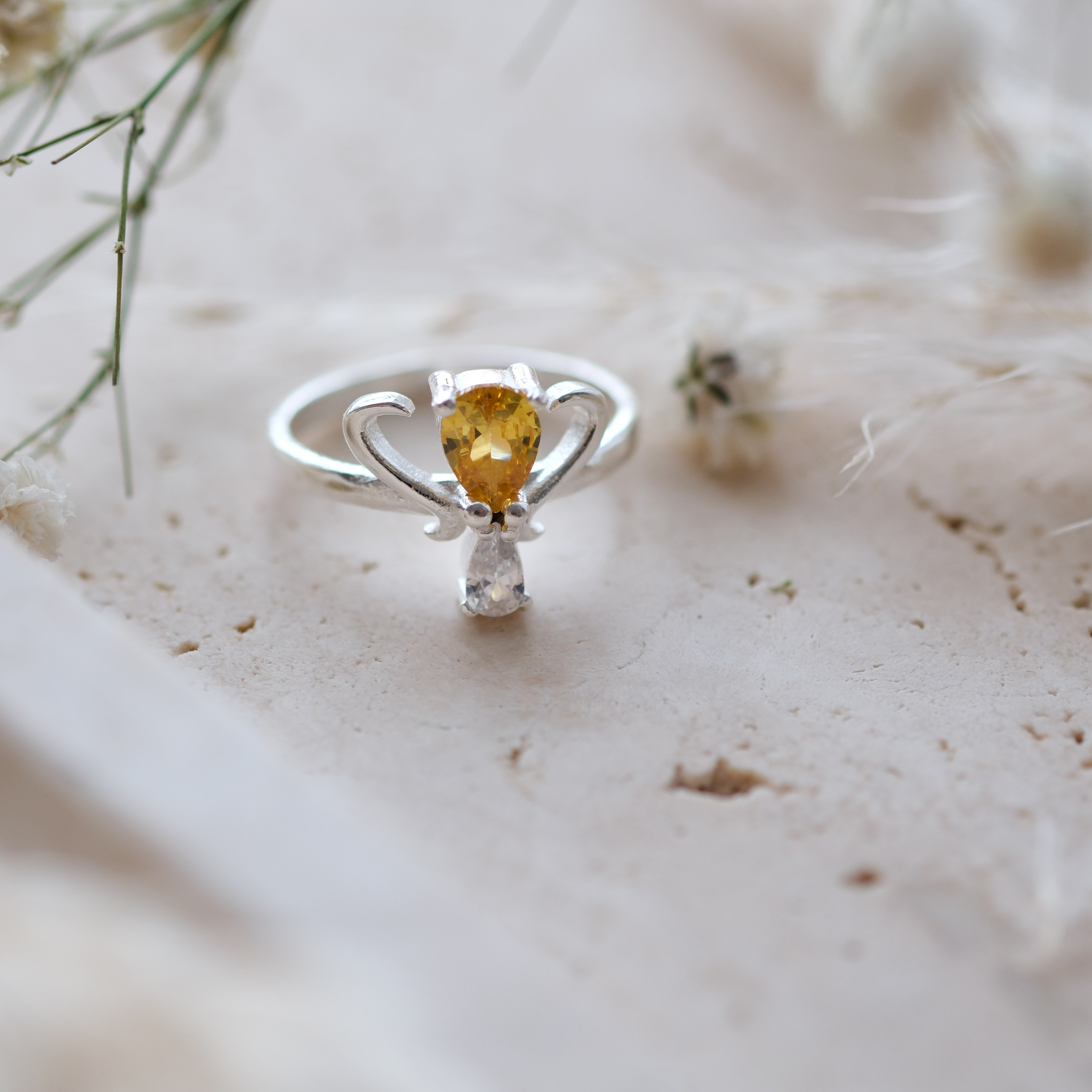 doğal sitrin taşlı özel tasarım yüzük