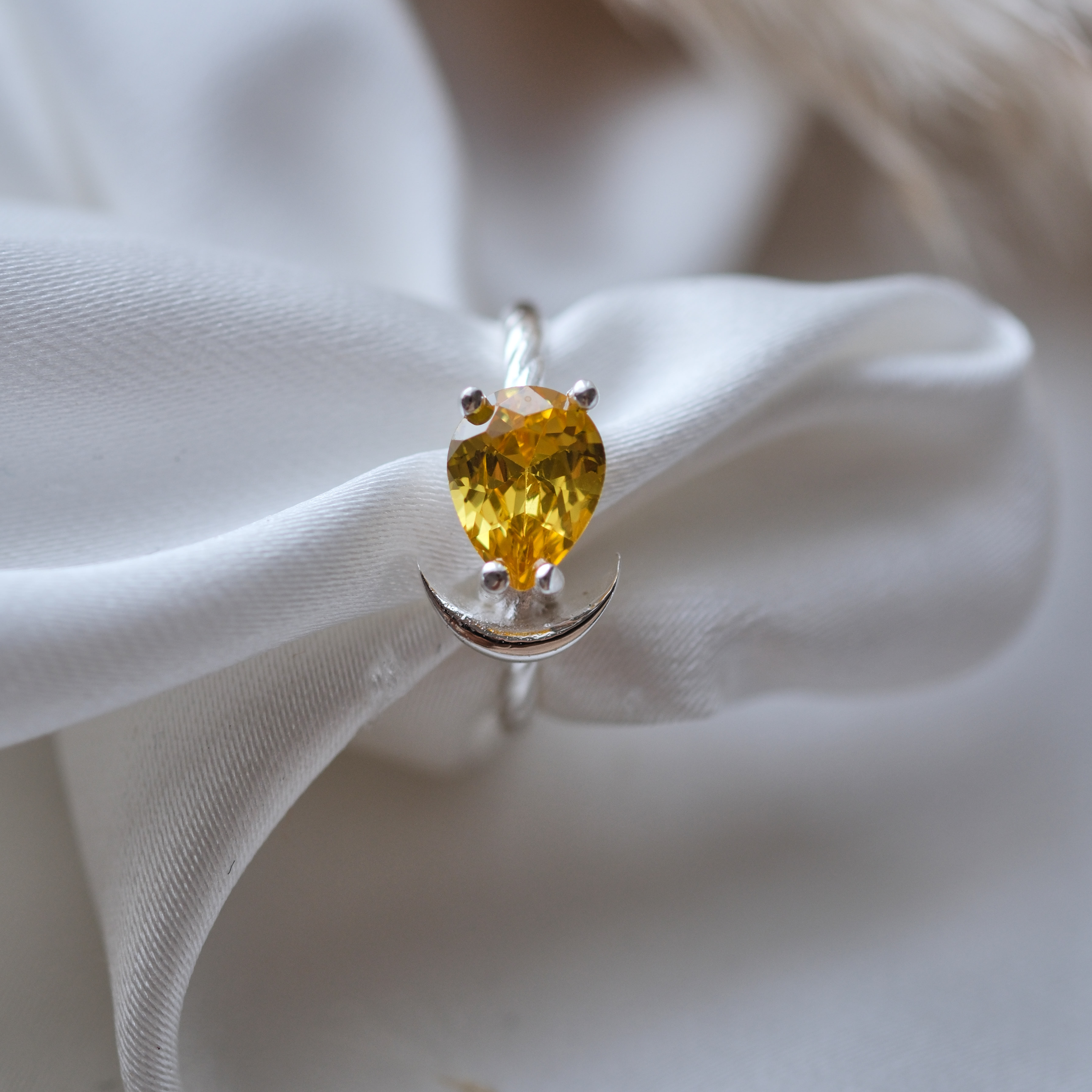 doğal sitrin taşlı özel tasarım yüzük