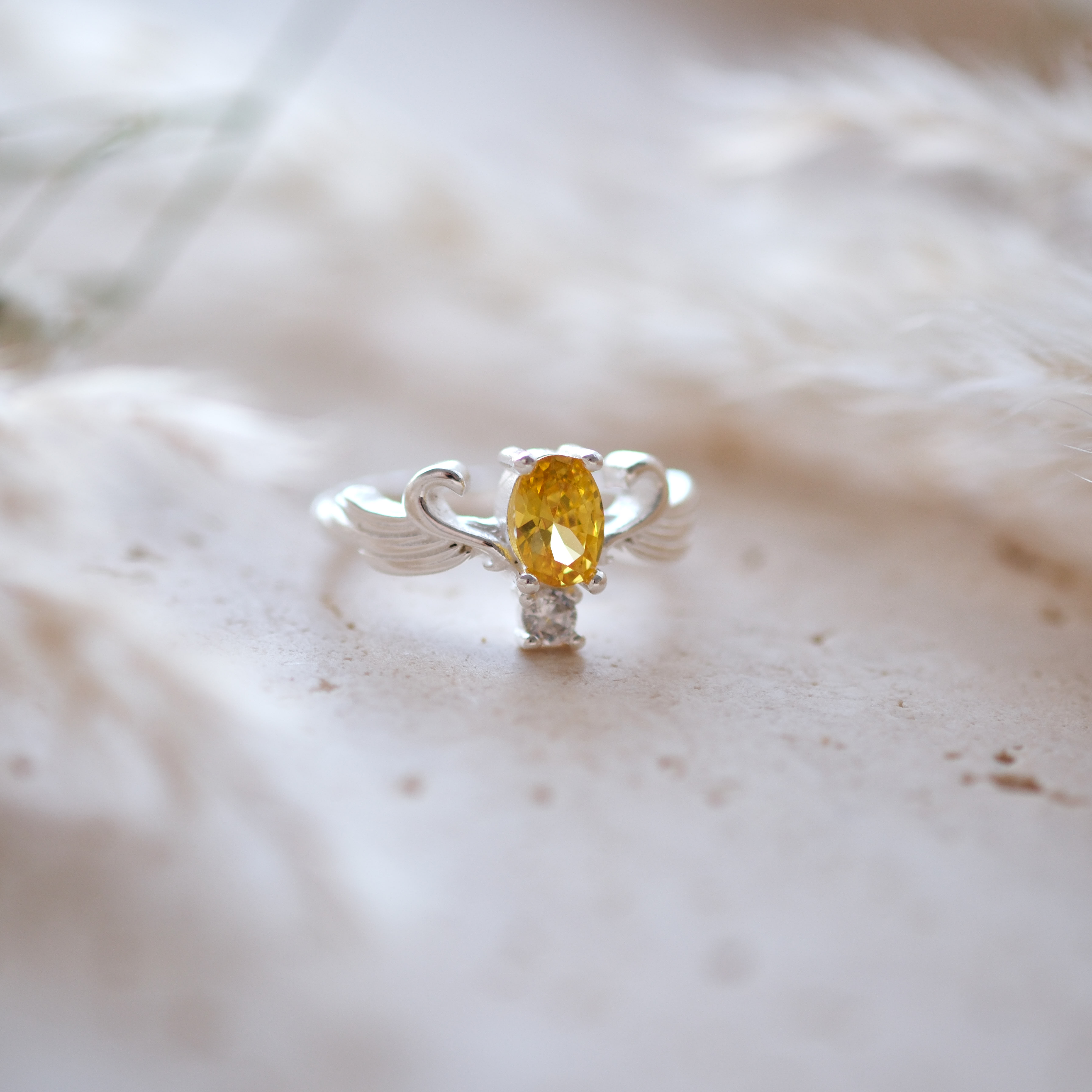 doğal sitrin taşlı özel tasarım yüzük