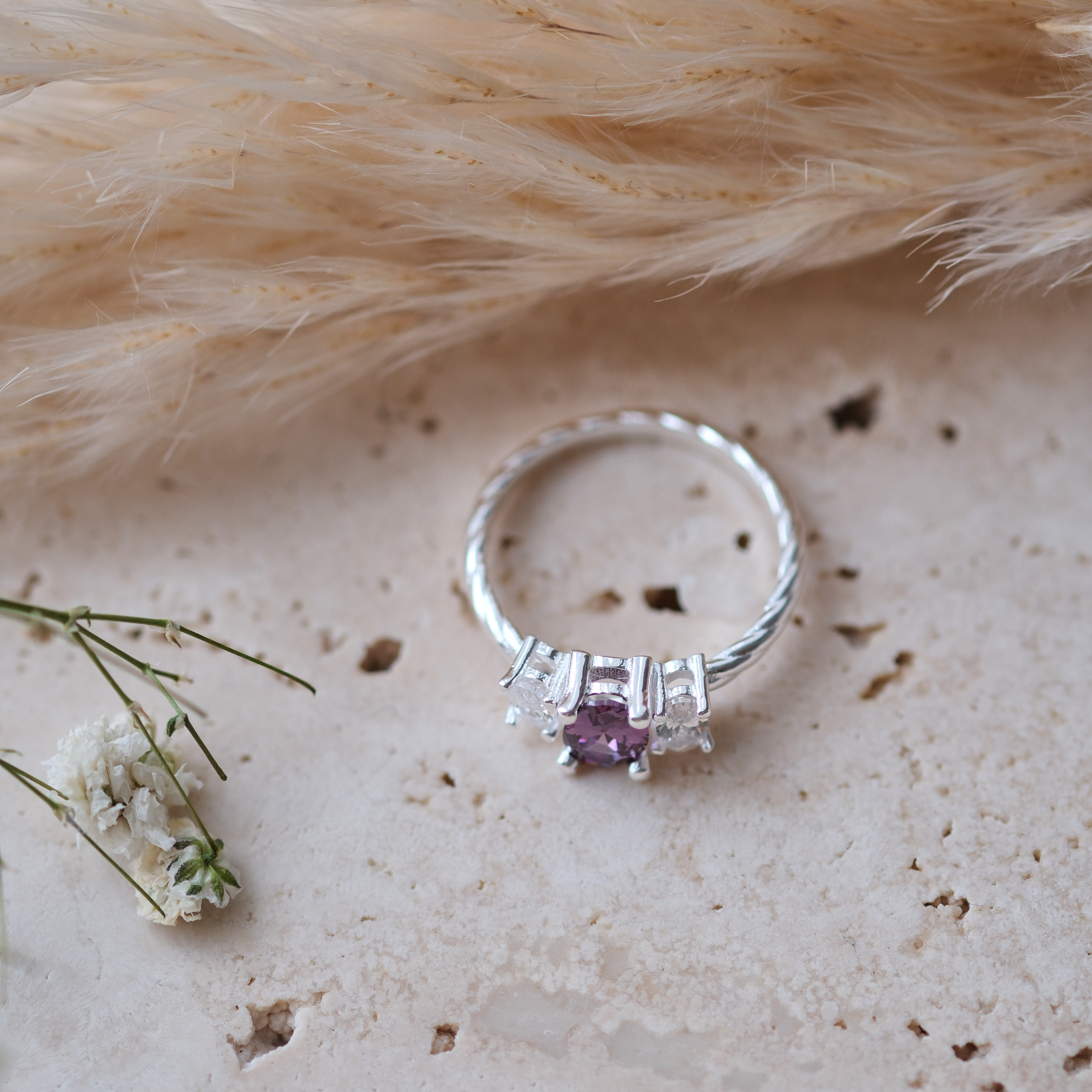 doğal ametist taşlı özel tasarım yüzük