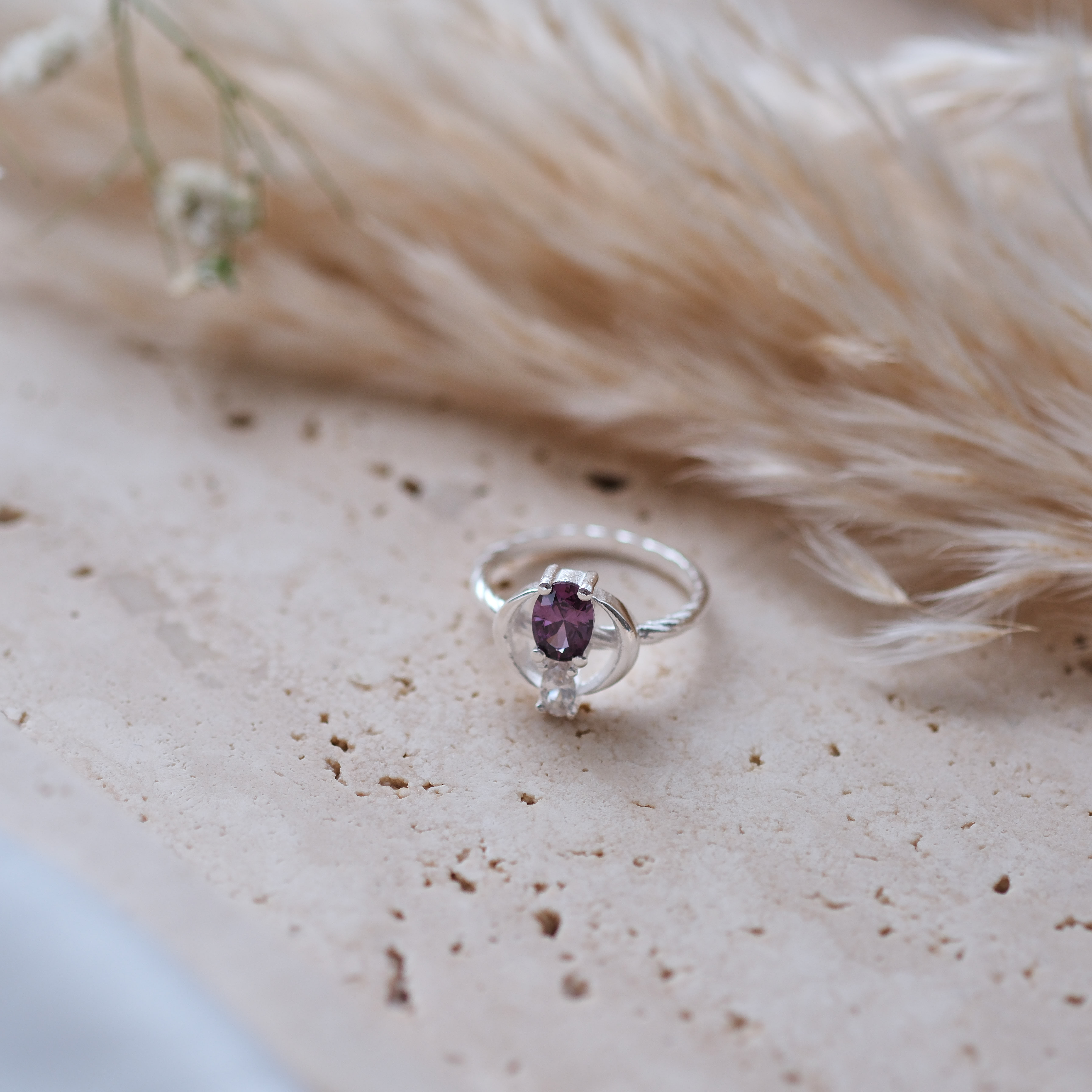 doğal ametist taşlı özel tasarım yüzük