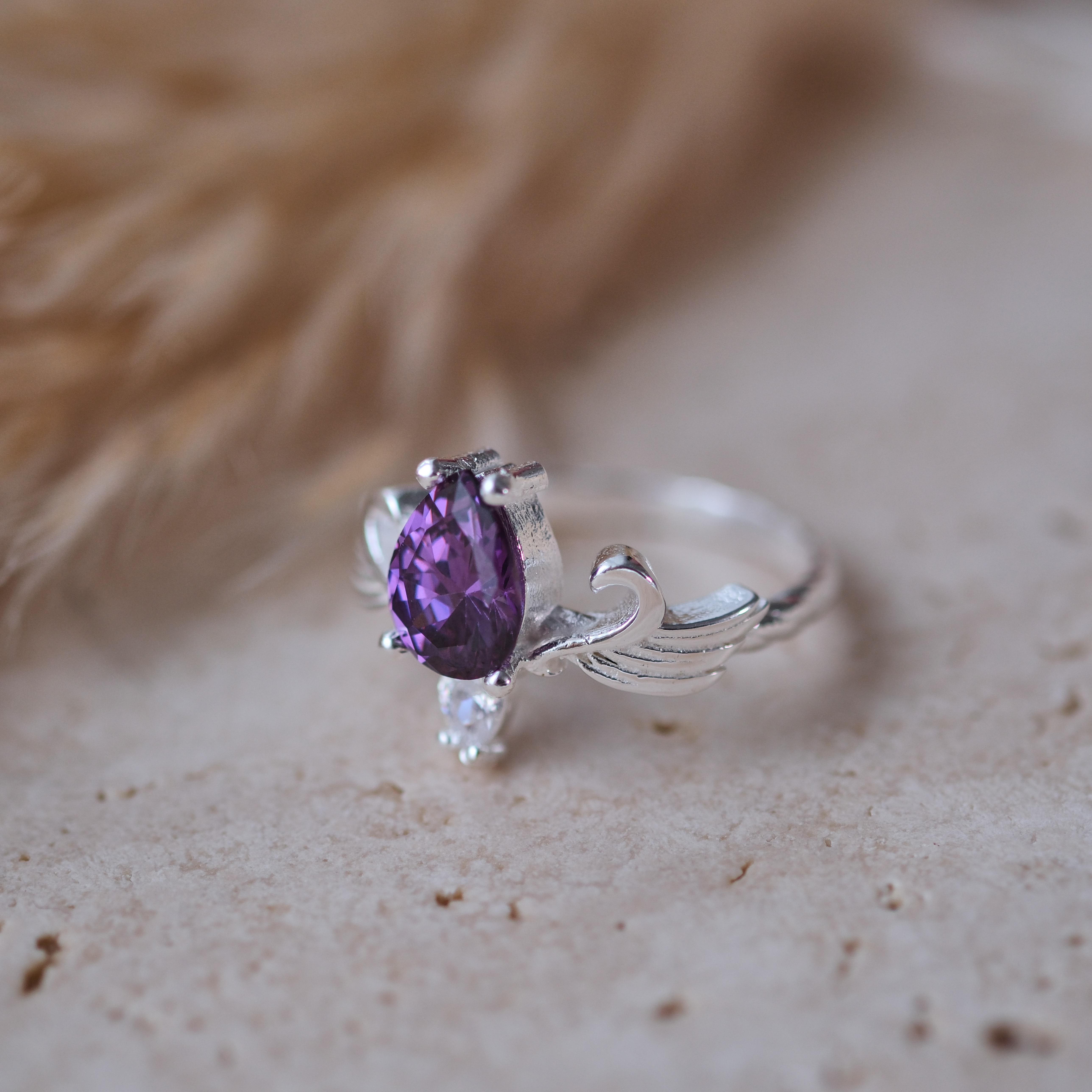 doğal ametist taşlı özel tasarım yüzük