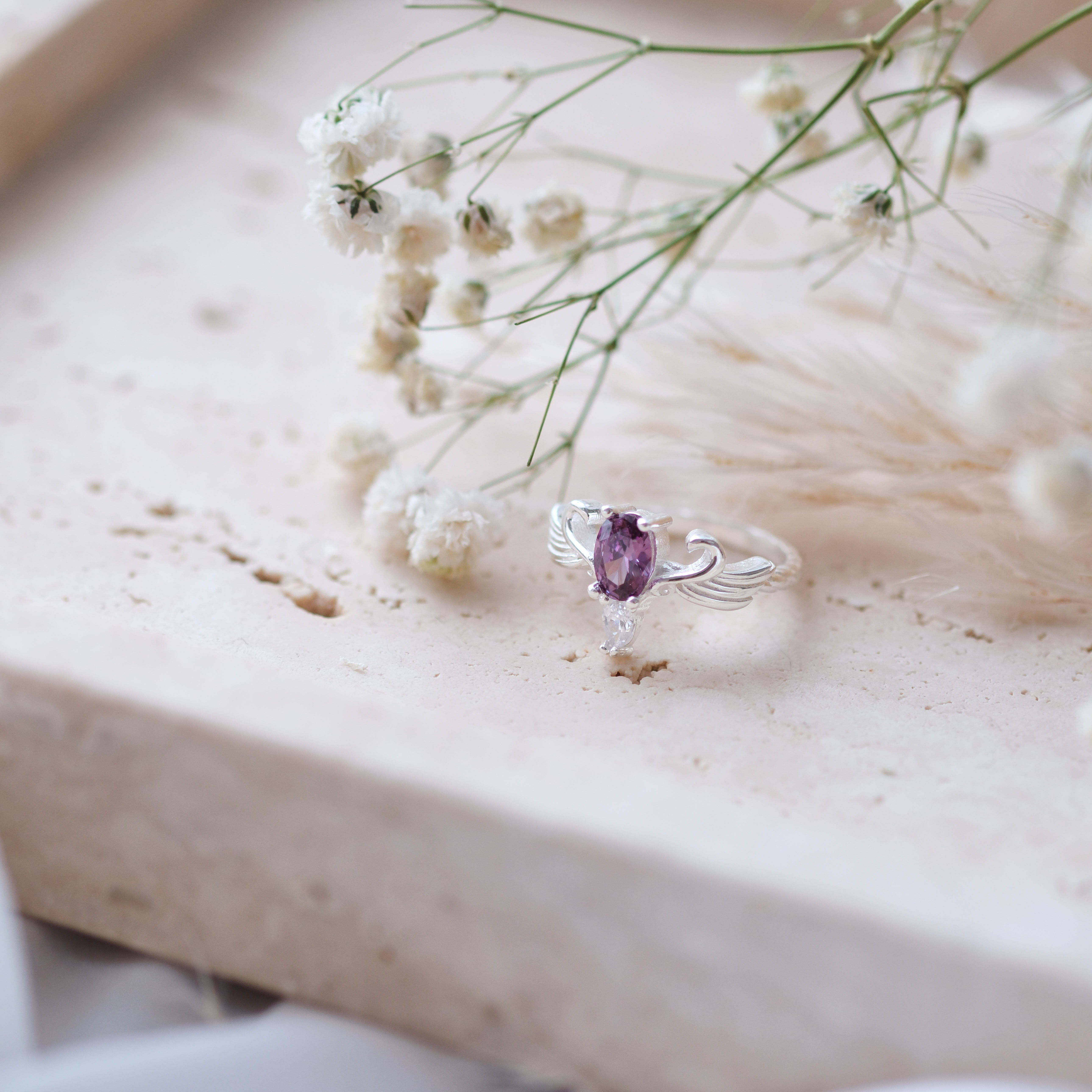 doğal ametist taşlı özel tasarım yüzük
