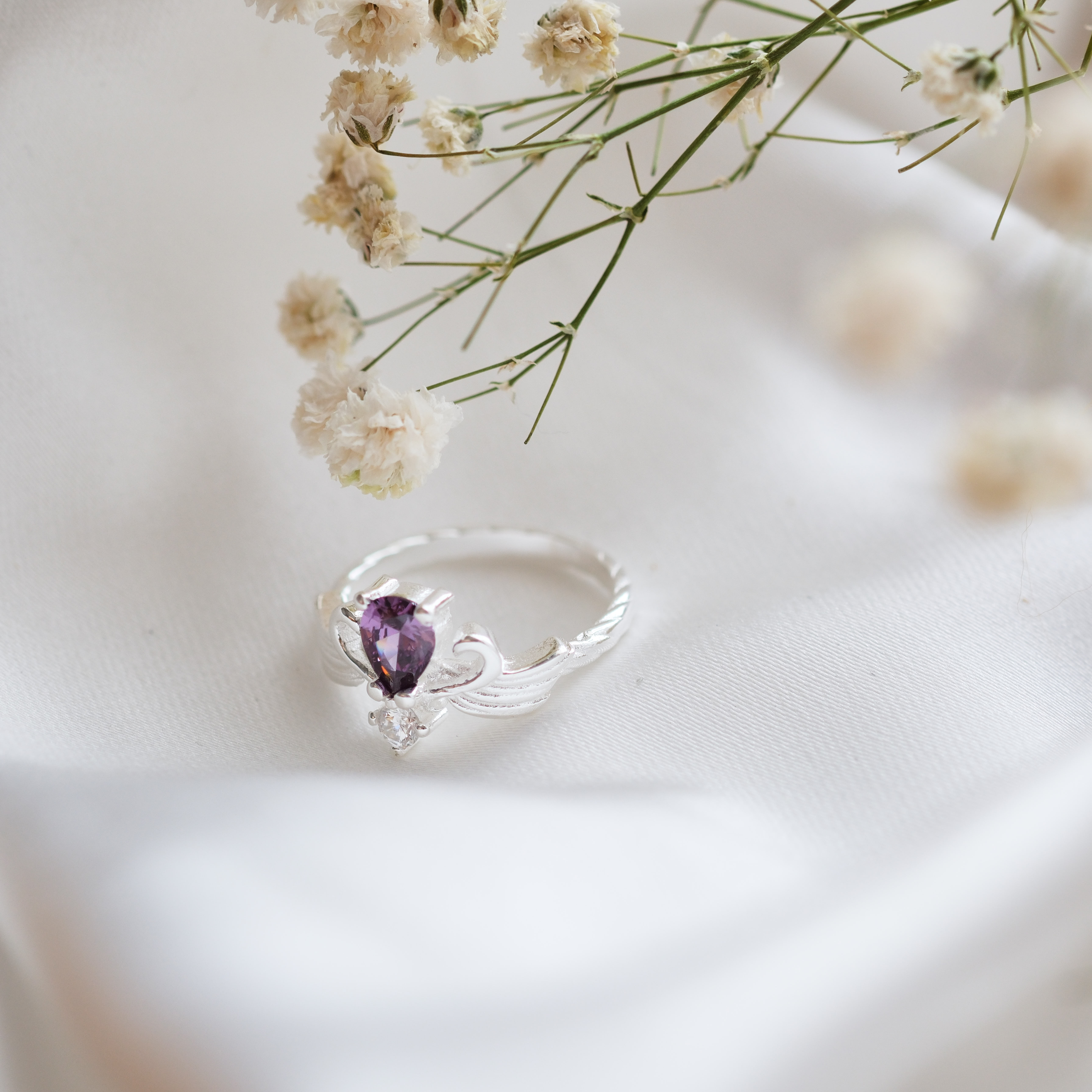 doğal ametist taşlı özel tasarım yüzük