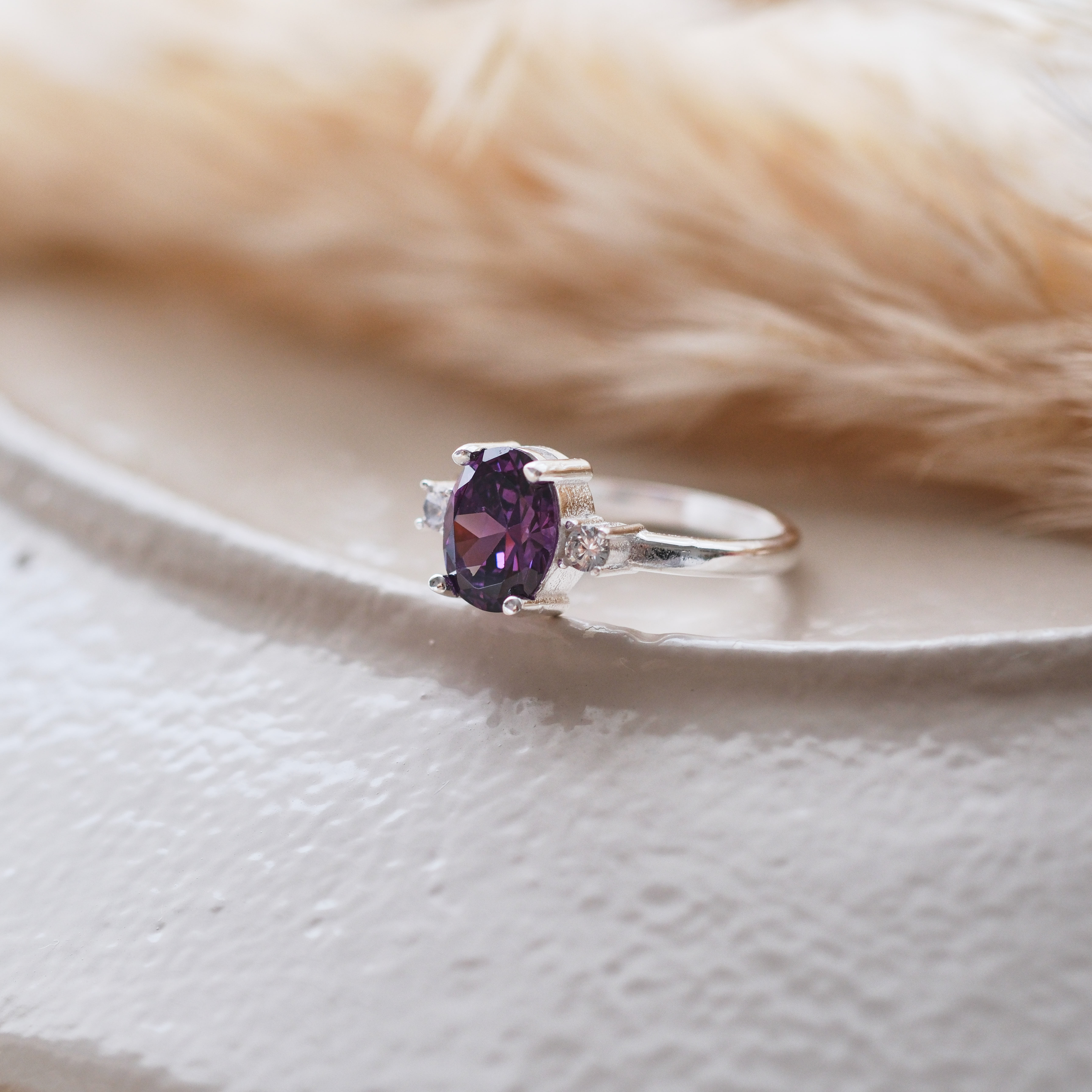 doğal ametist taşlı özel tasarım yüzük