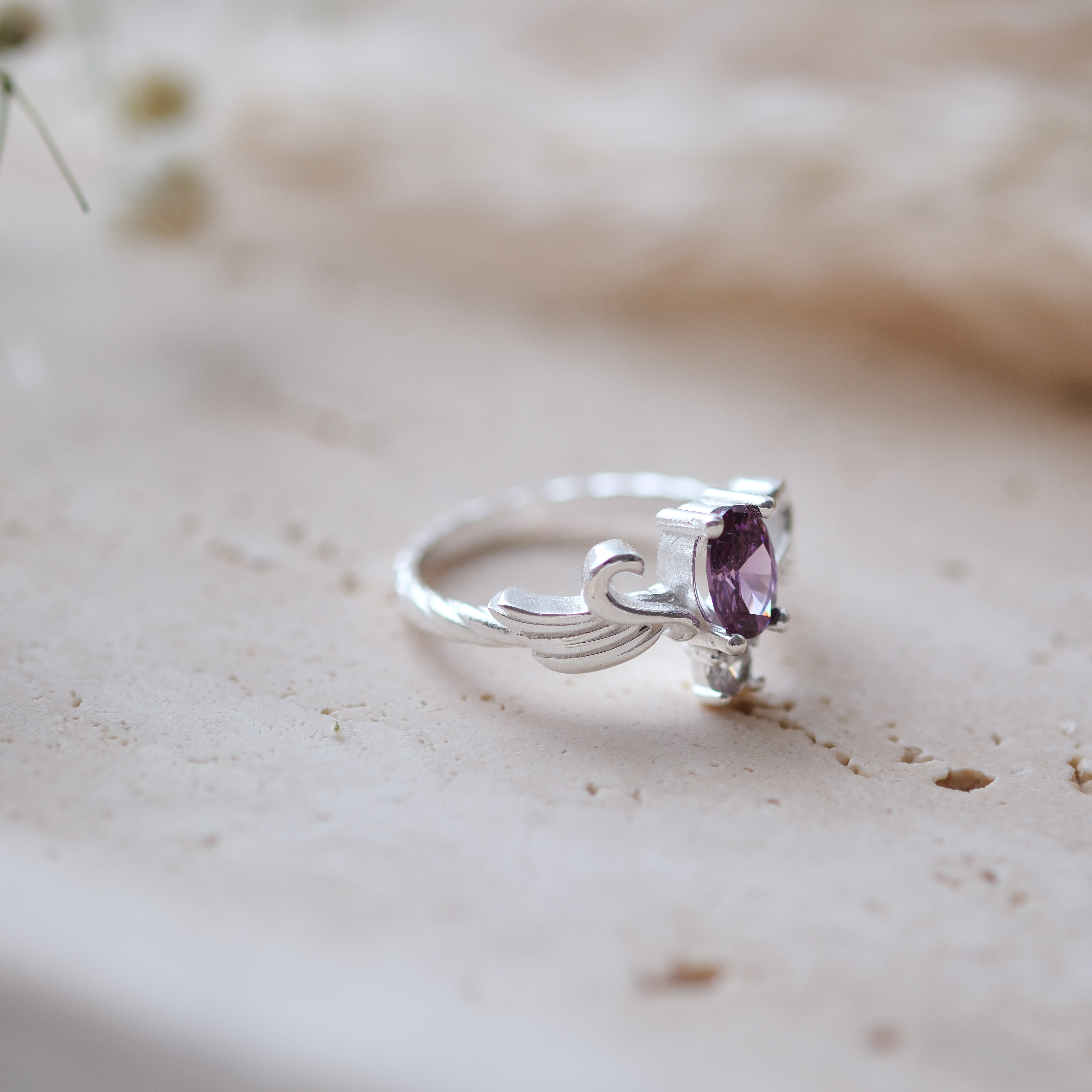 doğal ametist taşlı özel tasarım yüzük