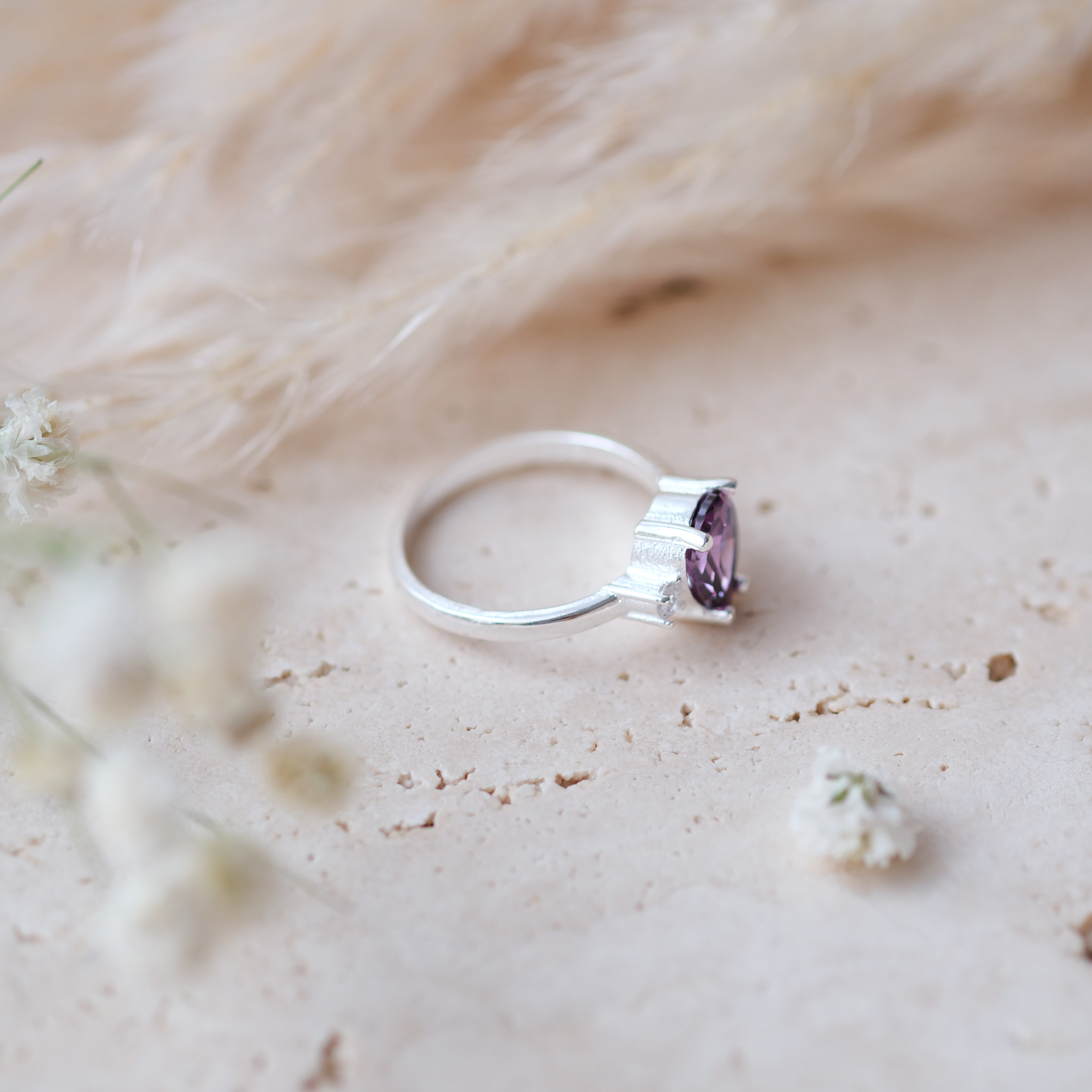 doğal ametist taşlı özel tasarım yüzük